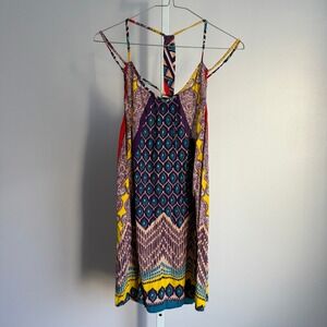 Angie Bohemian Mini Dress Colorful Paisley Print‎ Sleeveless Casual sz S